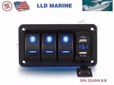 4 Gang Toggle Rocker Switch Panel USB Voltmeter Car Boat Marine Truck Blue LED • $24.50