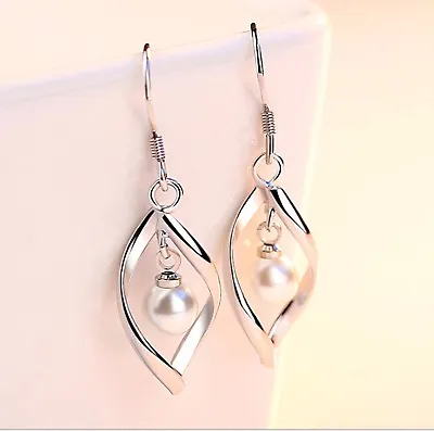 $8.99 • Buy Womens 925 Sterling Silver Pearl Teardrop Drop Dangle Vogue Earrings #E315