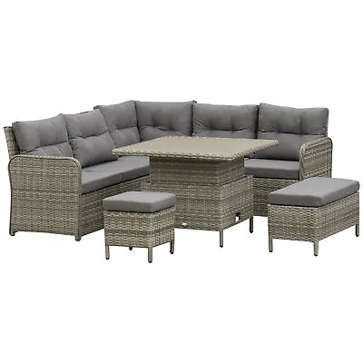 Outsunny 6 PCs Rattan Garden Furniture Sectional Conversation Corner Sofa • £749.99