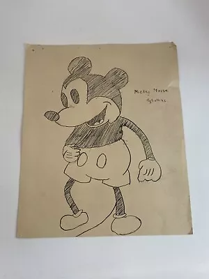 Antique 1930s Drawn Sketch Mickey Mouse Signed Disney American Folk Art • $99.99