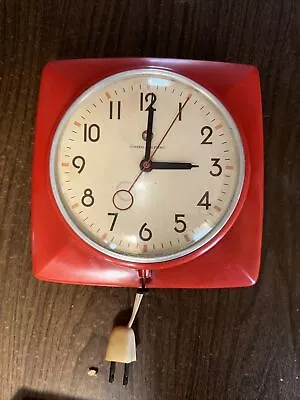 Vintage General Electric Red Kitchen Wall Clock Mid Century Modern  2H20 *REPAIR • $35