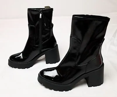 $49.49 • Buy ZARA Women's Faux Leather Heeled Lug Sole Ankle Booties CB7 Black Size US:9 UK:7