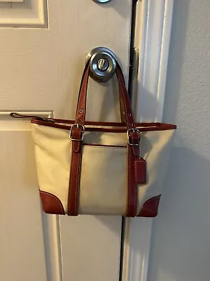 Coach Vintage Legacy Red & Ivory Mini Leather Cotton Market Tote • $30