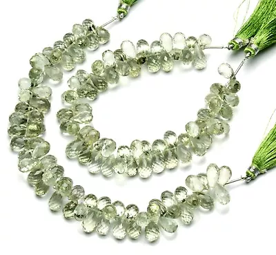 Natural Gem Brazil Prasiolite 11x7mm Size Faceted Teardrop Briolette Beads 9  • $27.20