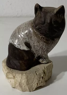 $27 • Buy Vintage Dega Pottery Brown Drip Glaze Grumpy Cat Figurine Signed ~ 4  Tall