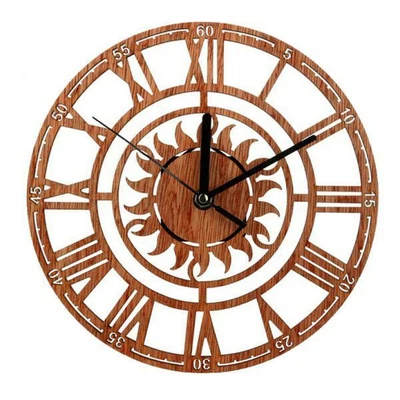 £10.68 • Buy 23cm Sun Shaped Wooden Wall Clock Roman Numerals Analog Clock For Home Office
