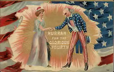 Fourth Of July Uncle Sam Bows To Lady Liberty Patriotic C1910 Vintage Postcard • $14.79