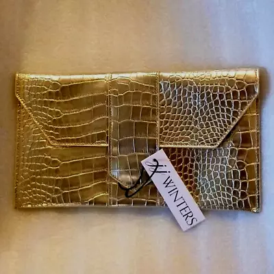 JJ Winters NWT Nikki Clutch Gold Embossed Purse Magnetic Closure Pocketbook Bag • $45