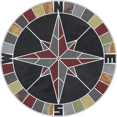 36  Mosaic Medallion Stone Black Multi Slate & Quarry Tile Mariners Compass Rose • $750