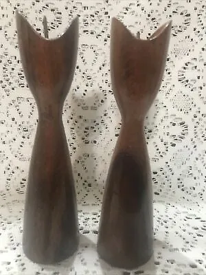 Pair Danish Teak Wood Mid Century Modern Tulip Candle Holders  7” Mcm Denmark? • $29.99