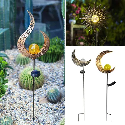 Solar Power Stake Lights Garden Globe Lamps White LED Ball Sun Moon Flame Sphere • £10.95