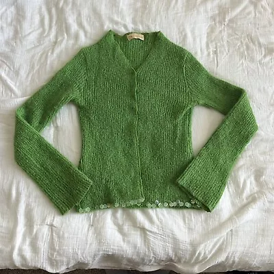 Vintage 60s 70s Fornanna Italian Mohair Wool Sweater Grinch Green Fuzzy Cardigan • $49.99