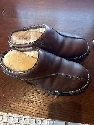 Women's Ugg Leather Mules Slide Clogs Brown 6 READ • $6.99