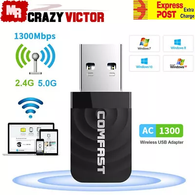 $18.95 • Buy 1300 Mbps USB 3.0 Wireless WiFi Network Receiver Adapter 5GHz Dual Band Dongle