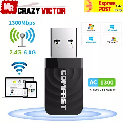 1300 Mbps USB 3.0 Wireless WiFi Network Receiver Adapter 5GHz Dual Band Dongle • $18.95