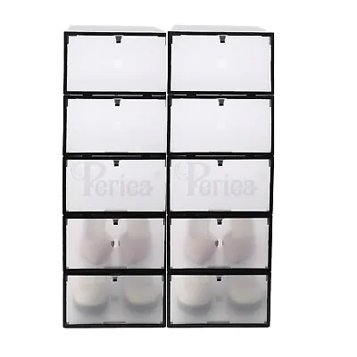 X10 Periea Clear Plastic Shoe Storage Boxes Stackable Drawers Organiser Underbed • £13.99