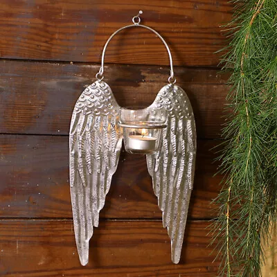 Wall Mounted Silver Angel Wings Candle Holder Tea Light Glass Spring Summer Gift • £18.99