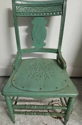 Antique Spindle Pressed Back Green Chair • $49.99