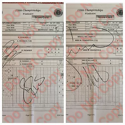 Roger Federer And Maria Sharapova Score Sheets SIGNED - Photocopy For Sale • $184.97