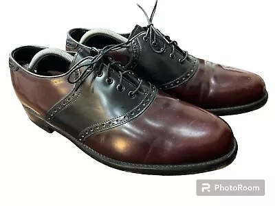 Vintage Men’s Florsheim Two Toned Black Burgundy Oxford Saddle Shoe Sz 11 3E • $40