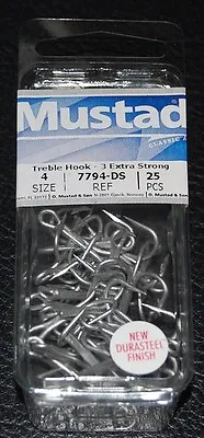 25 Pack Mustad 7794-DS Size 4 Durasteel Saltwater 3X Treble Hooks 7794DS-04 • $8.49