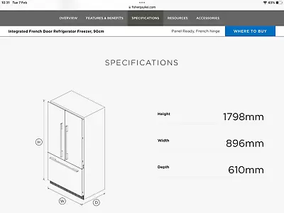 $6600 • Buy Fisher Paykel Integrated French Door Fridge Freezer RS90A1 525 L