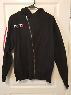 Mass Effect Men Jacket SMALL Black Hooded Logo N7 Embroidered Long Sleeve NWOT • $50