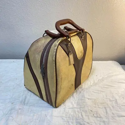 Vintage Retro Brown & Cream Leather Bowling Ball Bag HN 2212 • $25