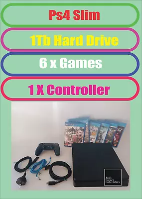 Playstation 4 Slim 1 Tb Hard Drive 2 X Controllers 6 Games (14294) • $239.95