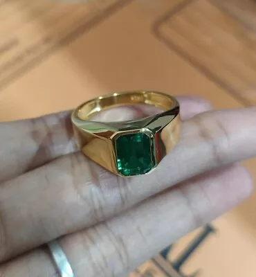 2CT Lab Created Green Emerald Wedding Men's Pinky Ring 14k Yellow Gold Plated • $117.80