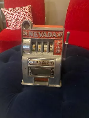 Vintage Bonanza Mini Slot Machine Toy Gambling Bank Metal Las Vegas Nevada 11  • $55