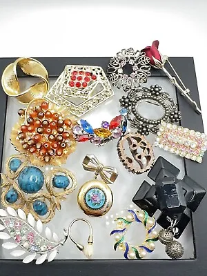 Vtg Jewelry Brooch Lot Repair BSK Lisner Rhinestone Guilloche Enamel Pikake Ring • $35