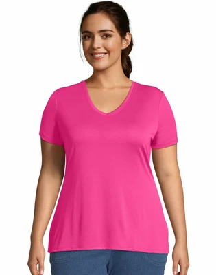 $13.80 • Buy Just My Size T Shirt Cool DRI Short Sleeve Womens V-Neck Tee Plus Size Hanes 253