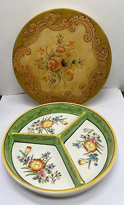 Vintage MORIYAMA MORI-MACHI Japan 3 Section Floral Dish Hand Painted With Box • $28.90