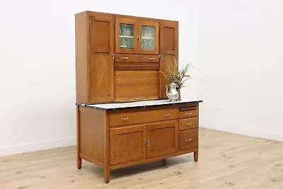 Farmhouse Antique Oak & Porcelain Kitchen Pantry Cupboard #47352 • $2450