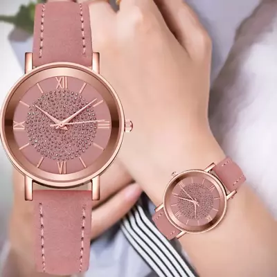 Pink Rhinestone English Watch Round Pointer Roman Numeral Electronic Watch Gift • $21.98