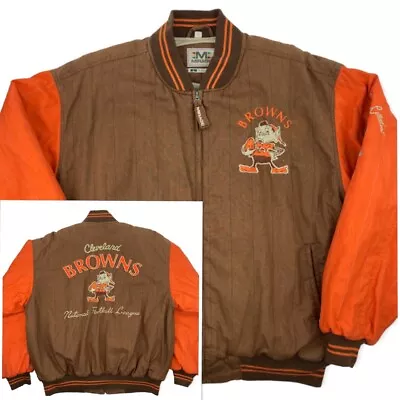 Vtg 90s CLEVELAND BROWNS NFL Mirage Throwback Insulated Brownie Jacket Coat Sz L • $180