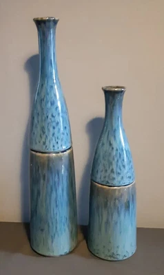 £20 • Buy 2 Unique And Unusual Blue Drip Glaze Studio Pottery 2 Sectional Vases