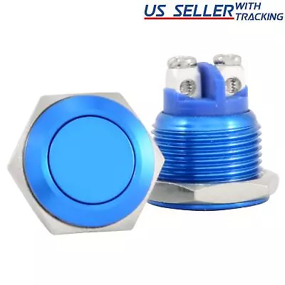 16mm Flush Mounted Momentary Blue Aluminium Round Push Button Switch • $7.79