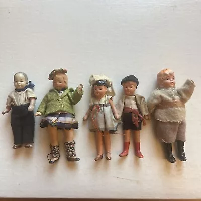 Antique. Miniature Doll House Dolls Original Outfits Germany 4” Bisque Ceramic • $10