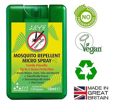 £5.89 • Buy 2 X THEYE Pocket Size Natural Insect /Mosquito Repellent/Midge Spray 18ml 