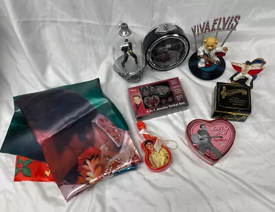 Lot Of Elvis Decor Flag Clock Ornament Jewelry Trinket Box Viva Elvis Heartbreak • $9