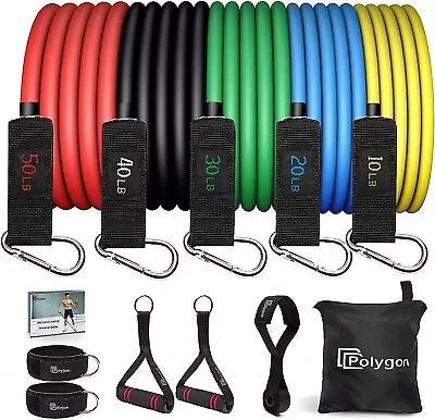 Polygon Resistance Bands Set Exercise Tubes With Handles Door Anchor And Ankle • $54.99