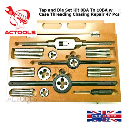 New Tap And Die Set Kit 0BA To 10BA W Case Threading Chasing Repair 47 Pcs UK • £55.32