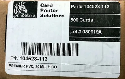 Zebra 104523-113 Premier Magnetic Stripe PVC Card 2.13x3.3.38 Card HICO CR80 30m • $89.88