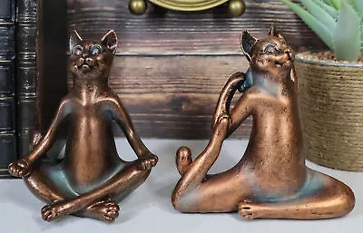 Stretching Yoga Cats In Lotus Meditation And One Leg King Pigeon Pose Statue Set • $25.99