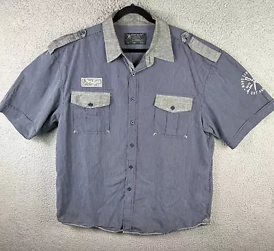 Marc Ecko Shirt Mens 3XB Blue White Stripe Short Sleeve Button Patch Pocket Y2K • $17.26