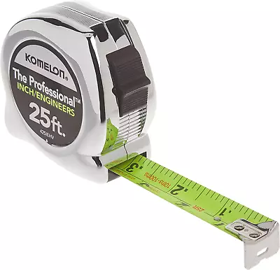 Professional Tape Measure Komelon Both Inch Engineer Scale Chrome 25 Ft X 1 Inch • $18.95