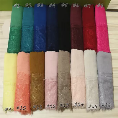  Women's Solid Lace Edges Fashion Cotton Viscose Head Scarf Hijab Oversize Shawl • £6.75