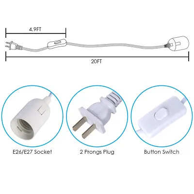 $8.99 • Buy 16FT 20FT Extension Hanging Lantern Pendant Light Cord Cable E26 E27 Socket